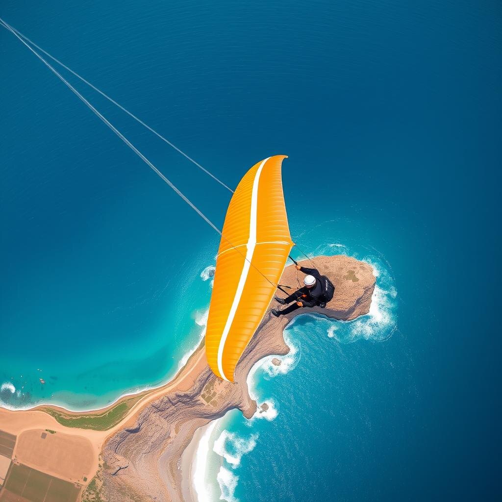 Paraglider soaring over coastal cliffs
